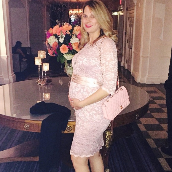 Seraphine Maternity Pink blush lace dress with sash - Picture 5 of 5